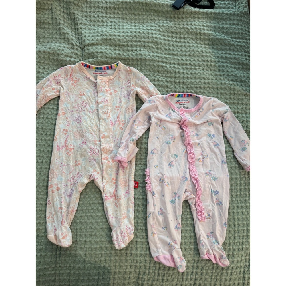 Magnetic Me size Newborn Footie Sleeper Bundle Modal Floral Elephant Coral 2Pack